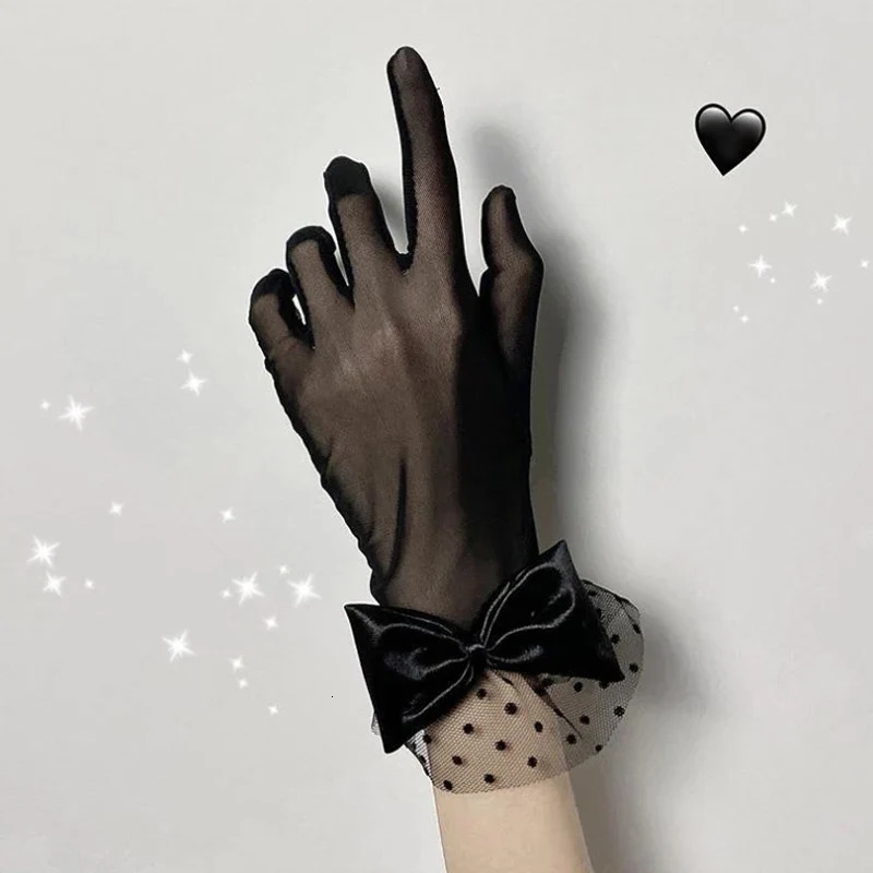 Women Black Summer Uv-proof Driving Gloves Mesh Fishnet Gloves Bride Chiffon Lace Mittens Full Finger Girls Lace Fashion Gloves 250722