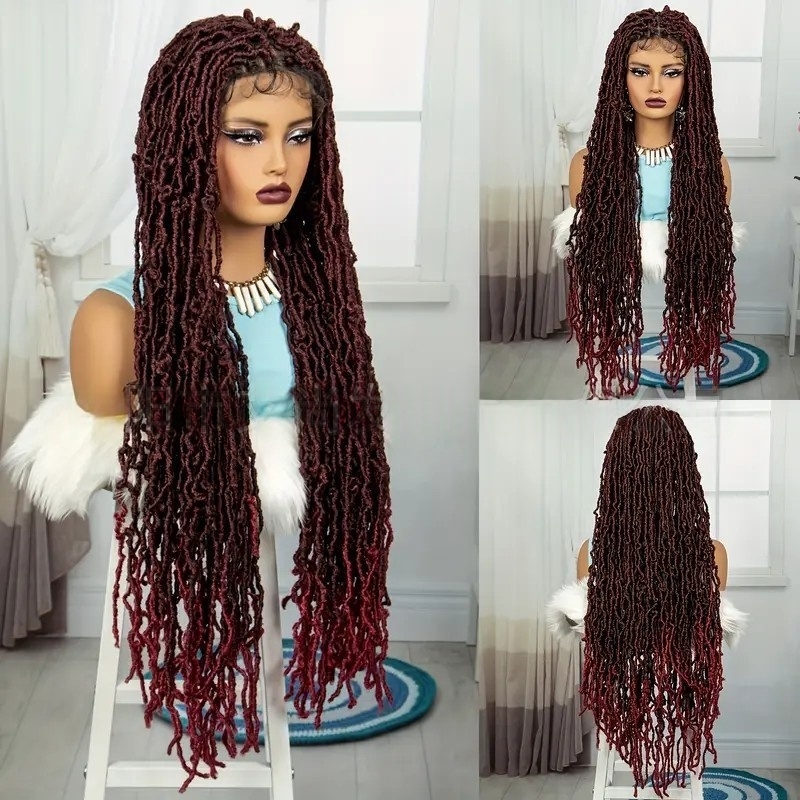 Black Boho Box Braided Lace Front Wigs Look Like Human Hair Wigs 360 Full Lace Wig 280density Free Part Knotless Braids Twist Wig with Baby Hair Handm