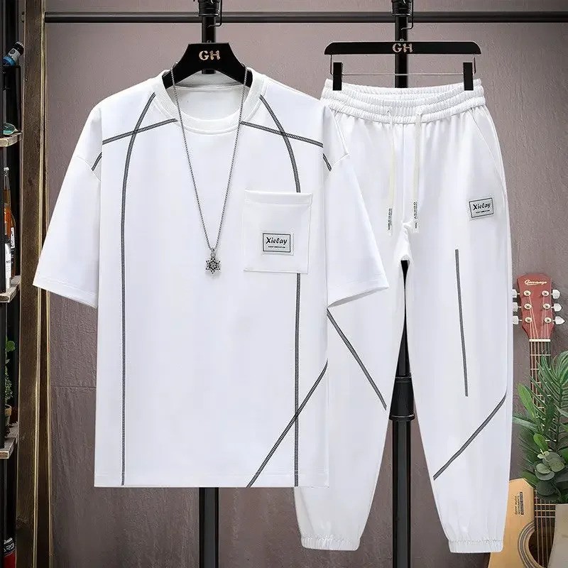 Sweatshirts Man Trousers Sets Sweatsuit Tracksuit Loose Stylish Essential Polyester High Quality T-shirts Pants Suits for Men 250717
