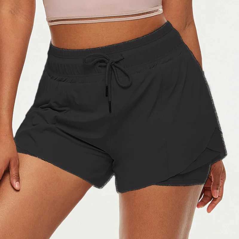 Fake Two Pieces Fitness Short Women Solid Color Nylon Breathable Quick-Drying Sport Running Shorts Female Yoga Gym Clothing XJ250724
