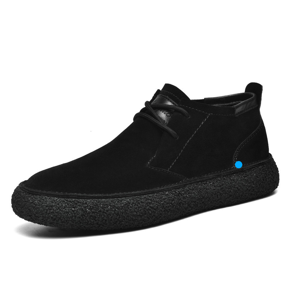 Nubuck Leather Suede Mid-Top Sneakers Martin Boots Men's Casual Thick-Soled Trendy Shoes