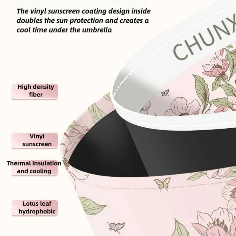 50+ Sun Umbrella Romantic Flowers Print UV Protection Umbrella Elegant Vinyl Coating Rain Parasol Sun Shade Folding Umbrellas R250724