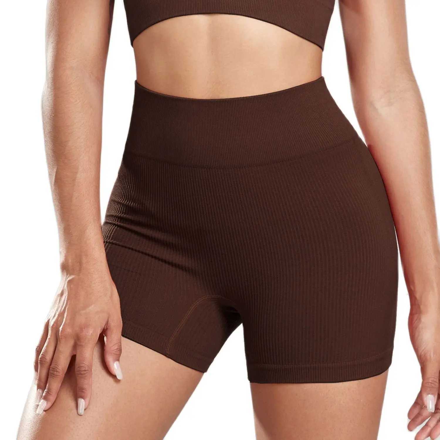 Chrleisure Seamless Ribbed Yoga Shorts for Women High Waisted Biker Tights Elastic Workout Slim Sports Leggings Sportswear XJ250724