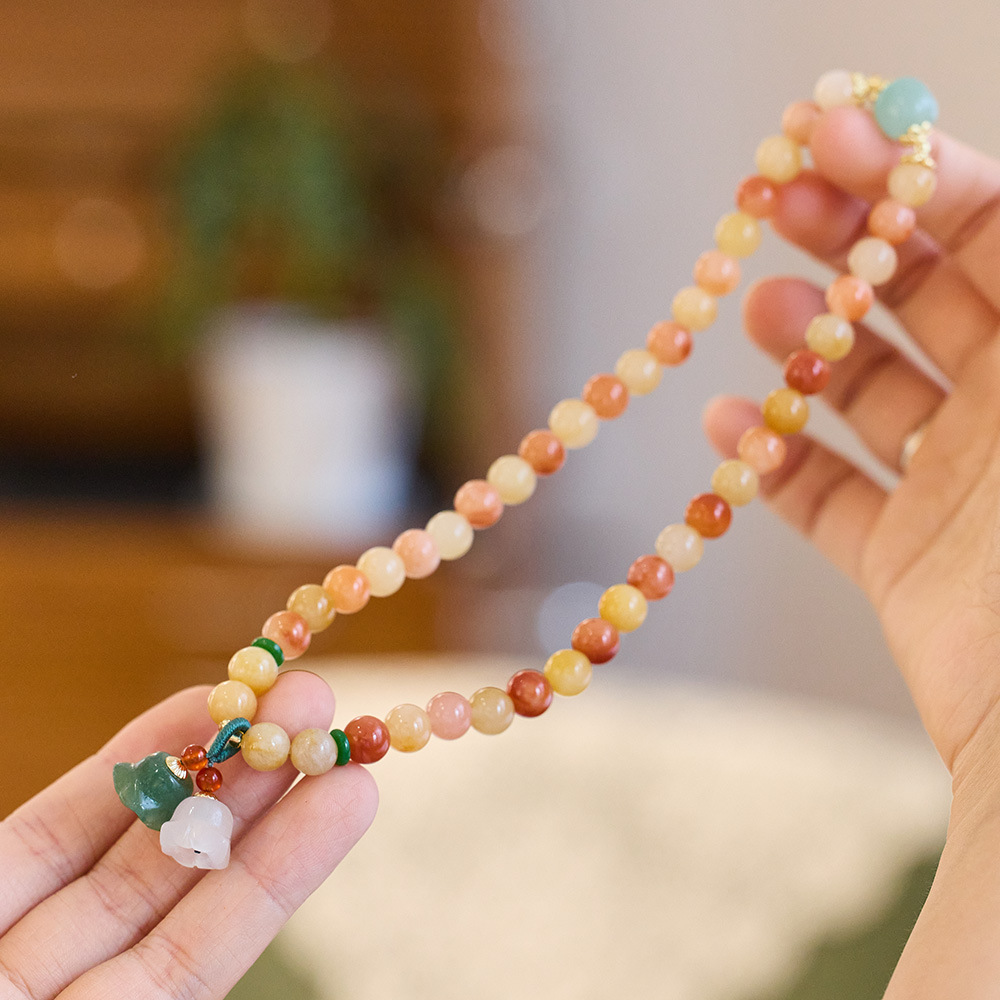 New Chinese Style Natural Jinsi Jade Bracelet for Women Retro Lily of the Valley inspired Jade Beads Ideal Gift