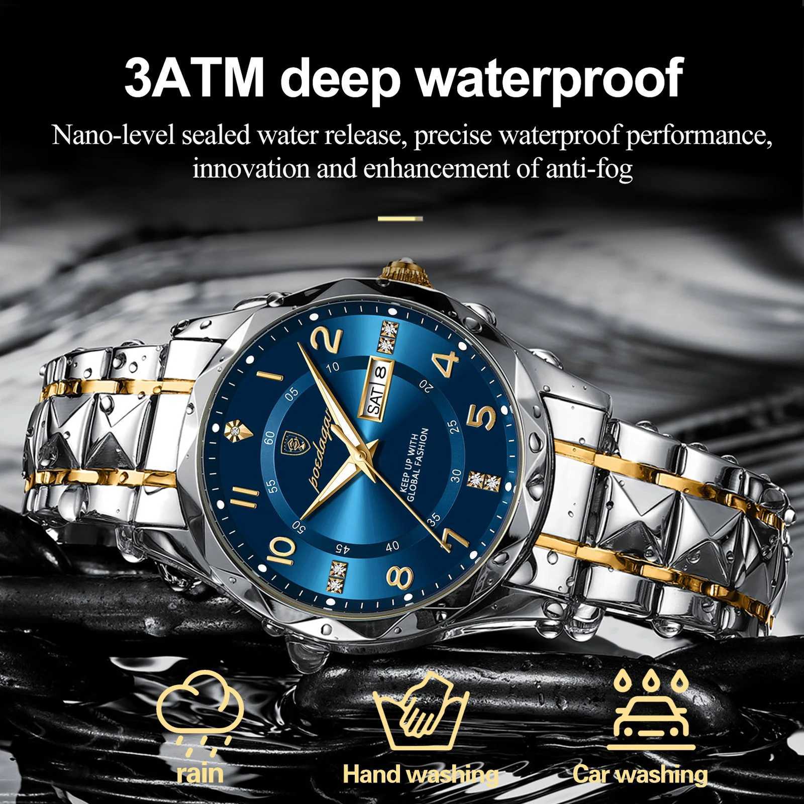 POEDAGAR Luxury Fashion Men Quartz Watch Waterproof Date Week Luminous Wristwatch Stainless Steel Mens Watches Sport Male Watch W250724