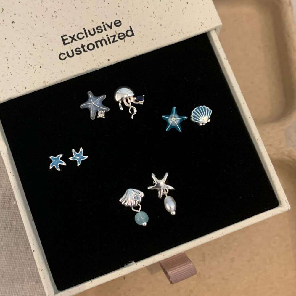 Starfish Shell Asymmetric Earrings for Women, Niche Cool Style, Korean Versatile Earrings, Light , Unique Design Sense, Ear Jewelry