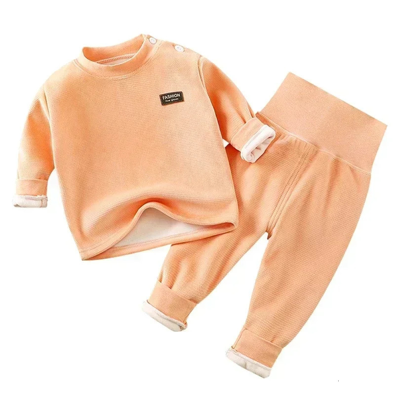 Warm underwear set for autumn and winter babies thickened high waist and belly protection baby casual childrens clothing 250724