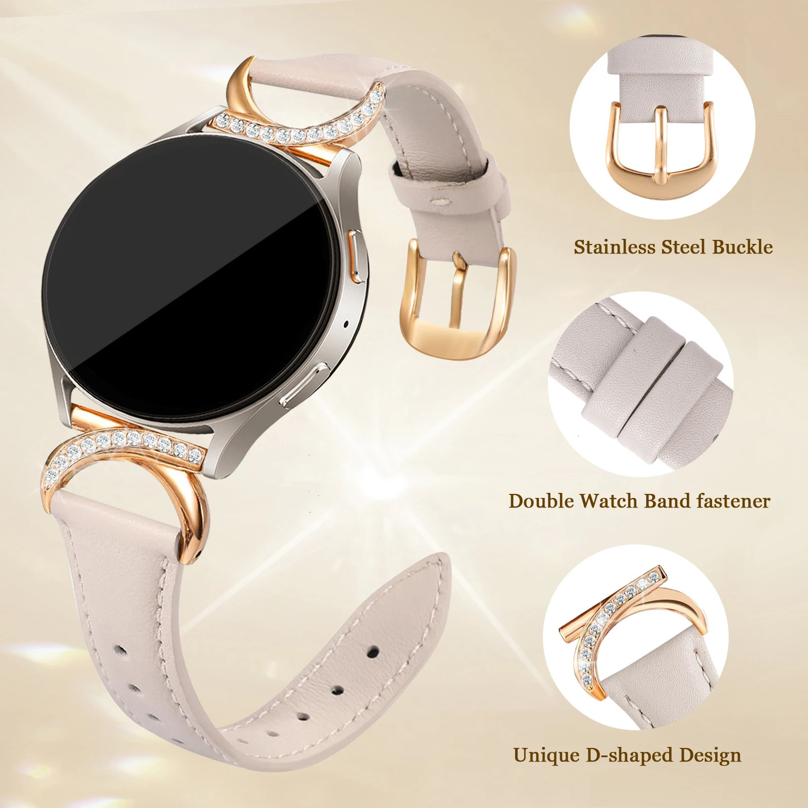 Leather strap compatible with Watch 7/6/5/4 Classic strap 40/42/44/43/45/46/47mm Stylish 20mm strap for women 250723