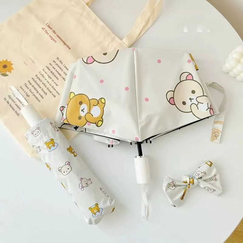 Pink Polka Dot Relaxed Bear Sun Umbrella Parasol Sun Umbrella Dual-Purpose Sun Protection Ultraviolet Folding Three-Fold Umbrella R250724