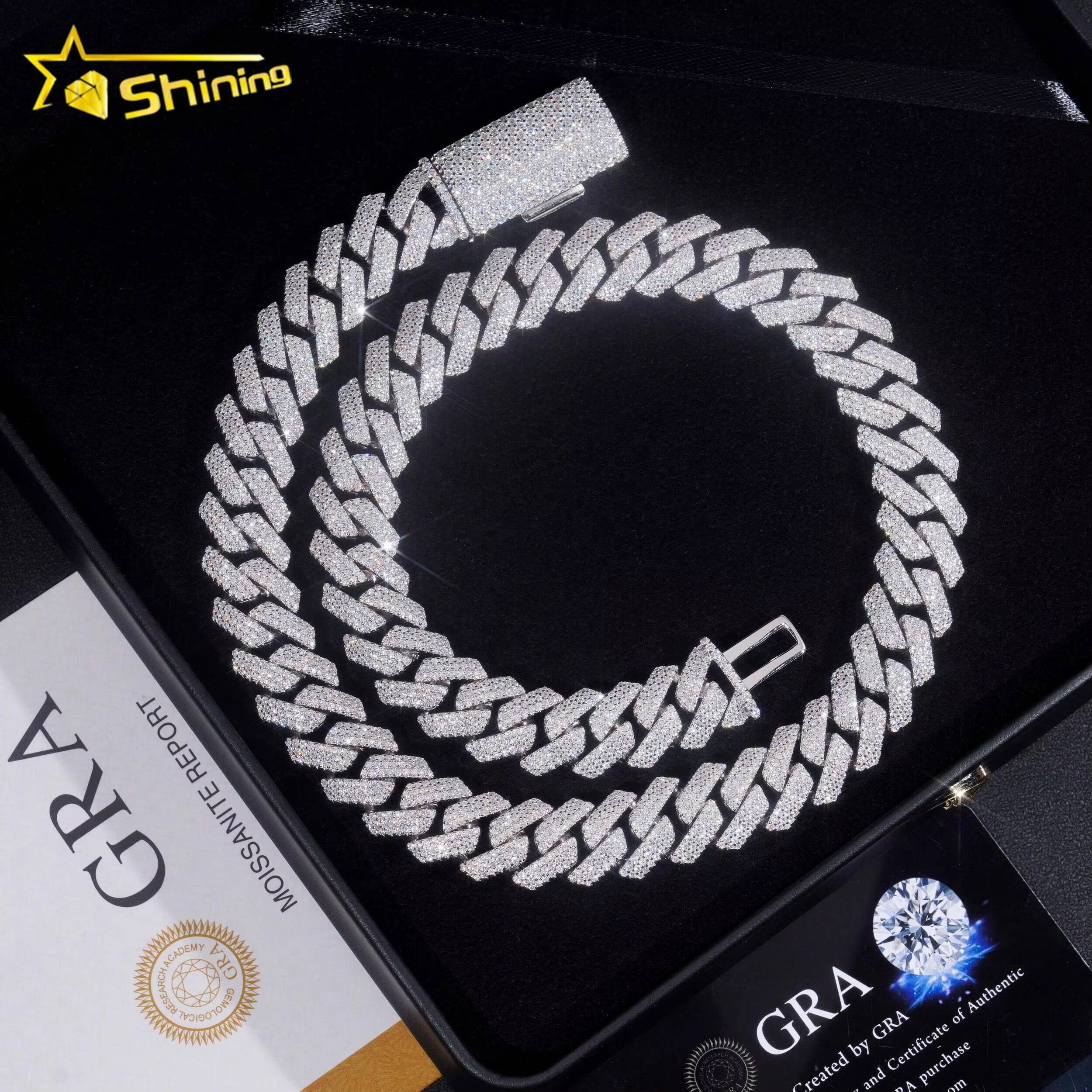 Fine Jewelry 15MM Gold Plated 925 Sterling Silver VVS Moissanite Diamond Hip Hop Jewelry Iced Out Cuban Link Chain Men Necklace