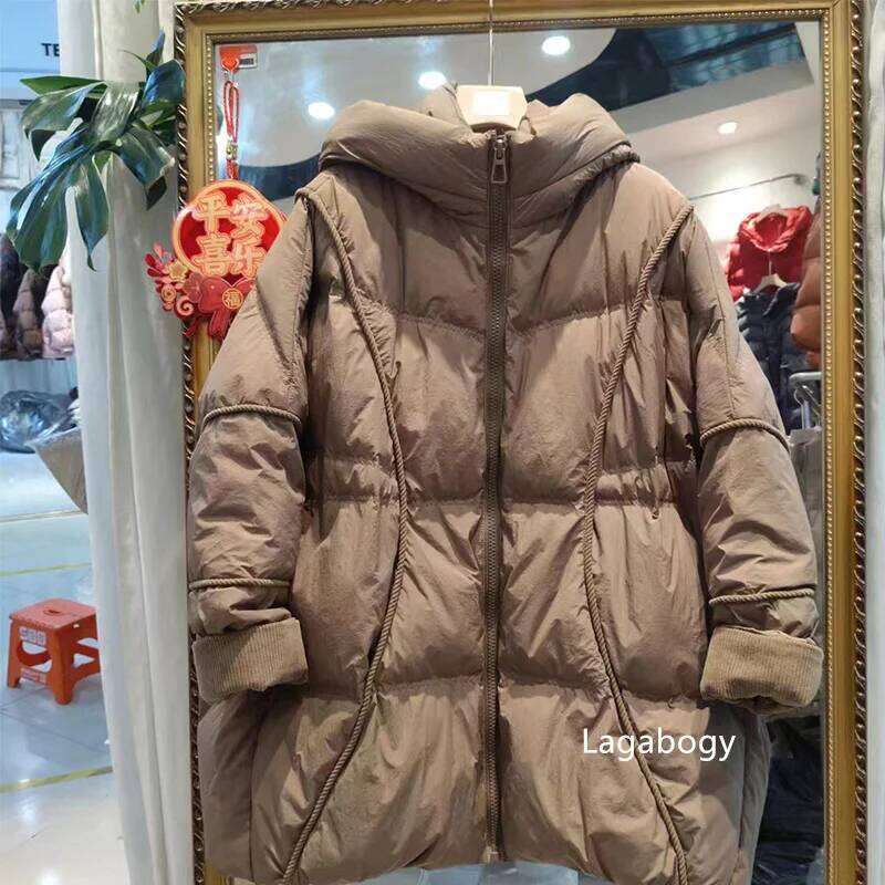 Lagabogy 2025 Winter Women 90%White Duck Down Jacket Hooded Warm Oversize Puffer Coat Female Casual Loose Parka Pocket Outerwear
