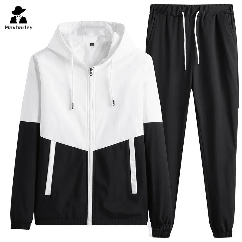 Spring And Autumn Mens Sportswear Suit Hooded Colorblock Casual Jacket Pants Suit Mens Teenager 2-piece Jogger Sweatshirt 250717