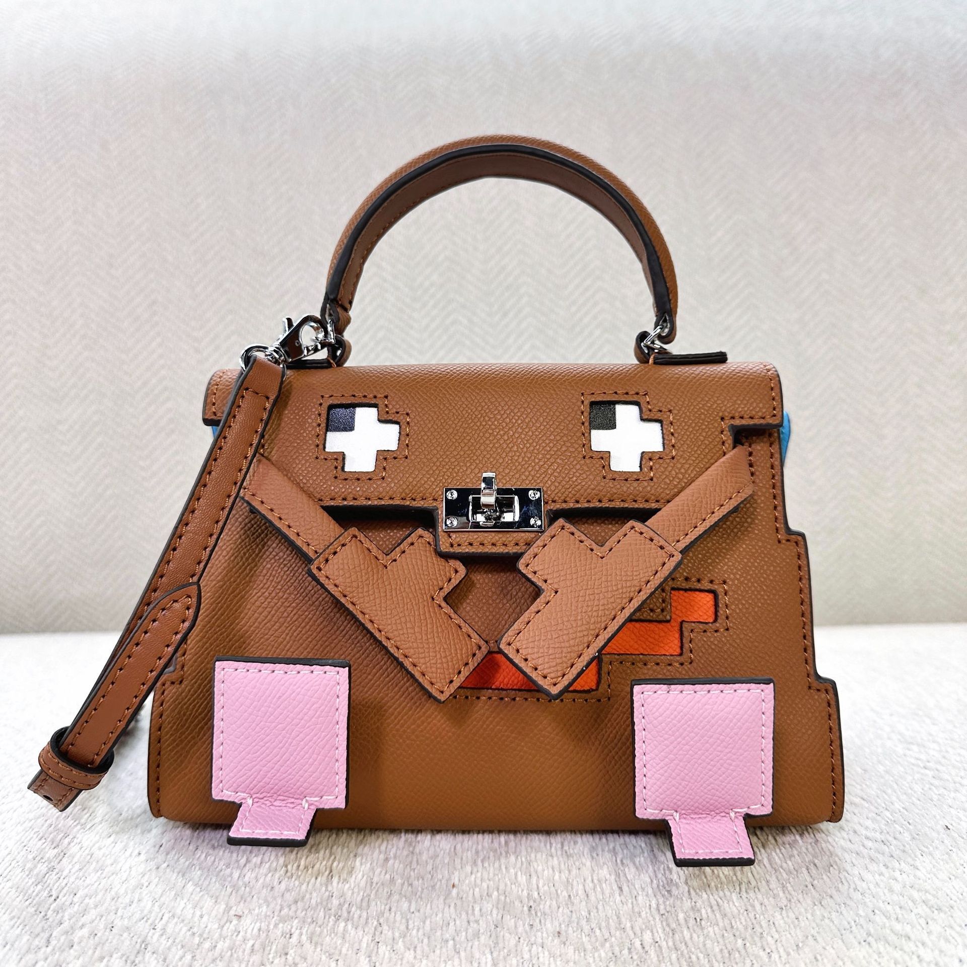 2025 New Genuine Leather Mosaic Doll Little Monster Bag Fashionable Cute Single Shoulder Crossbody Handbag For Women