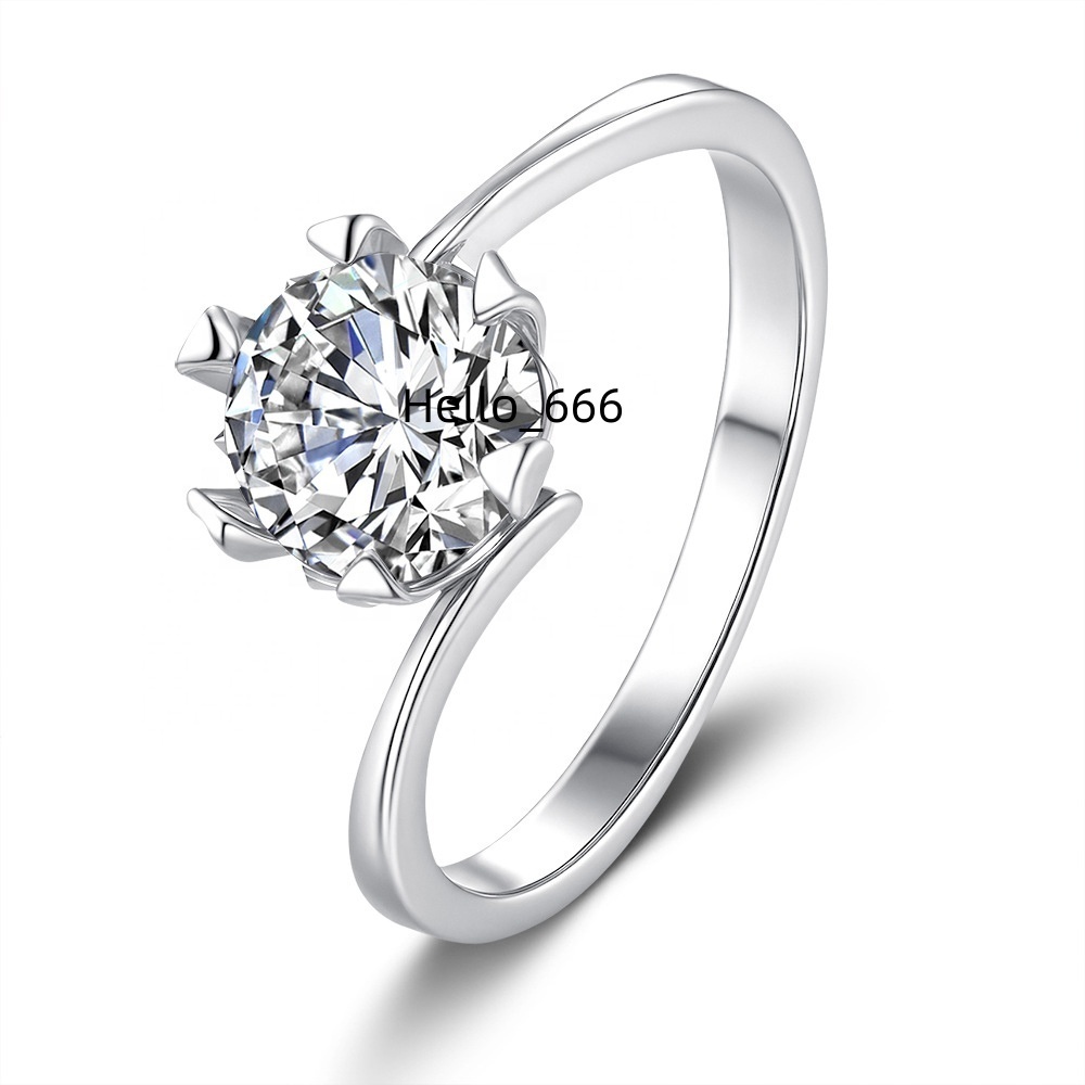 VANFI D VVS Moissanite Ring 925 Sterling Silver Rhodium-Plated Elegant Petal Claw Twist Band Design Daily Wear Engagement Ring