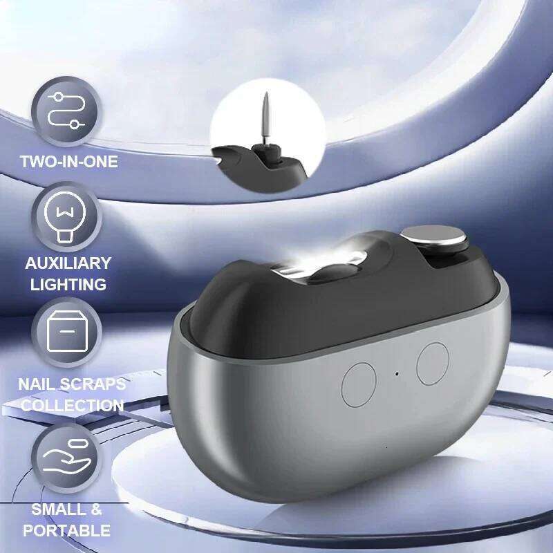 Mini 2in1 Electric Nails Cutter Trimmer Polisher Auto LED Light Dust Collector Portable Rechargeable Automatic Nail Clipper