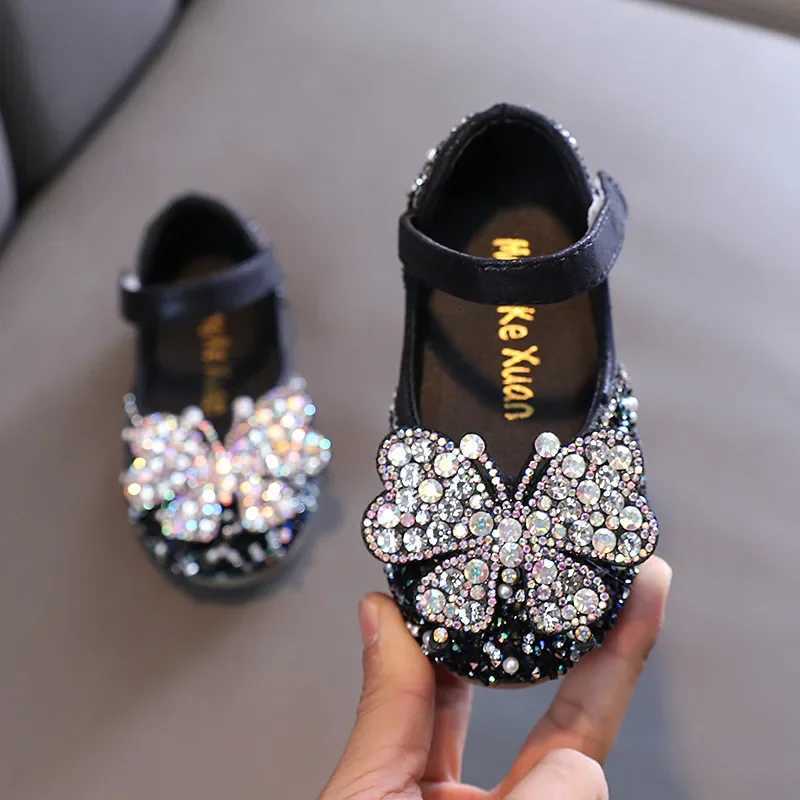 Kids Leather Shoe Spring Autumn Ballet Flats for Girls Luxury Rhinestone Butterfly Children Princess Shallow Flat Dress Shoes XJ250724