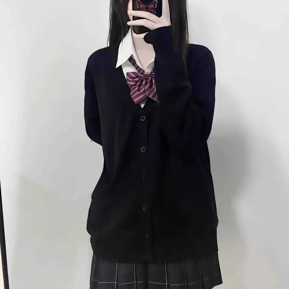 Japanese Fashion Solid Color V-Neck Knitted Sweater New JK Uniform Cardigan Top Autumn and Winter Womens Cotton Sweater X250724