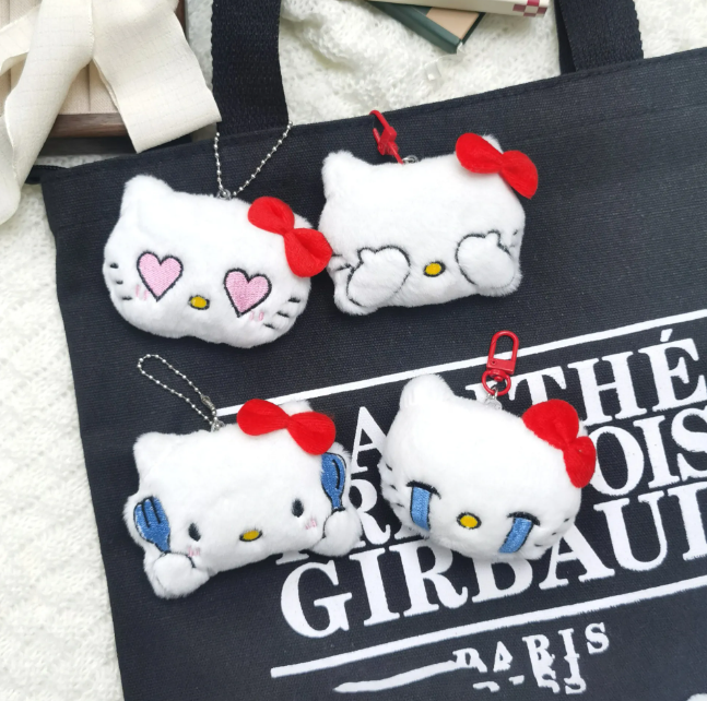 Cartoon Squeaky Kitty Plush Toy Hanging Decoration Cute Rice-eating Cat Crying Cat Expression Doll Hanging Decoration