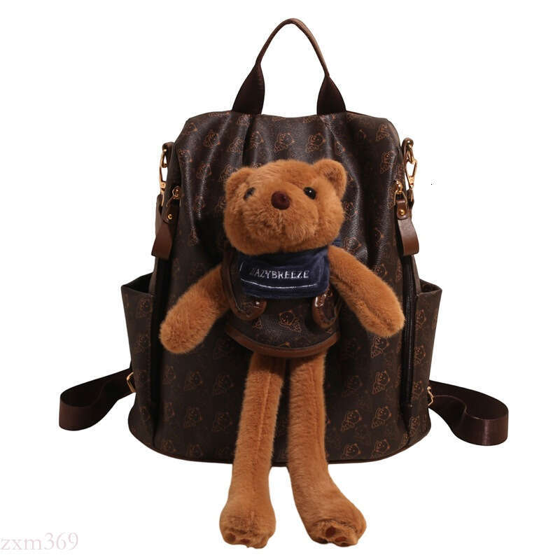 New Cute Bear Student Backpack Fashion Print Commuter Anti-theft Double Korean Version Lightweight Handheld Single Shoulder Bag