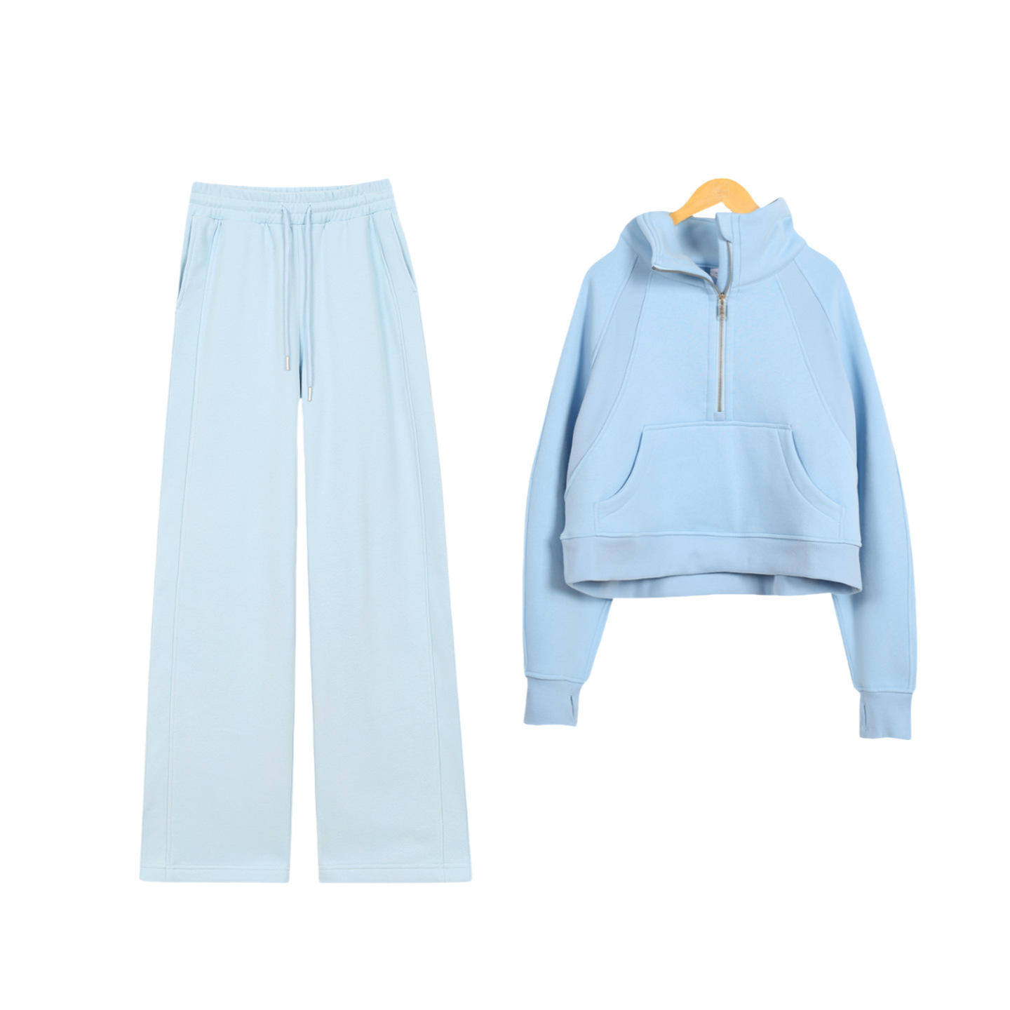 02666 Women Yoga Set Stand-up Collar Two Piece Loose Half-pull Sweater and Sweatpants Set Autunm Winter Sports Cardigan Jacket Yoga Tracksuit