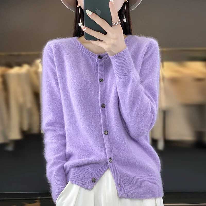 100% Mink Cashmere Womens Cardigan Womens O Neck Sweater Autumn/Winter New Thick Knit Cardigan Sweater Womens Jacket DBE021 X250724