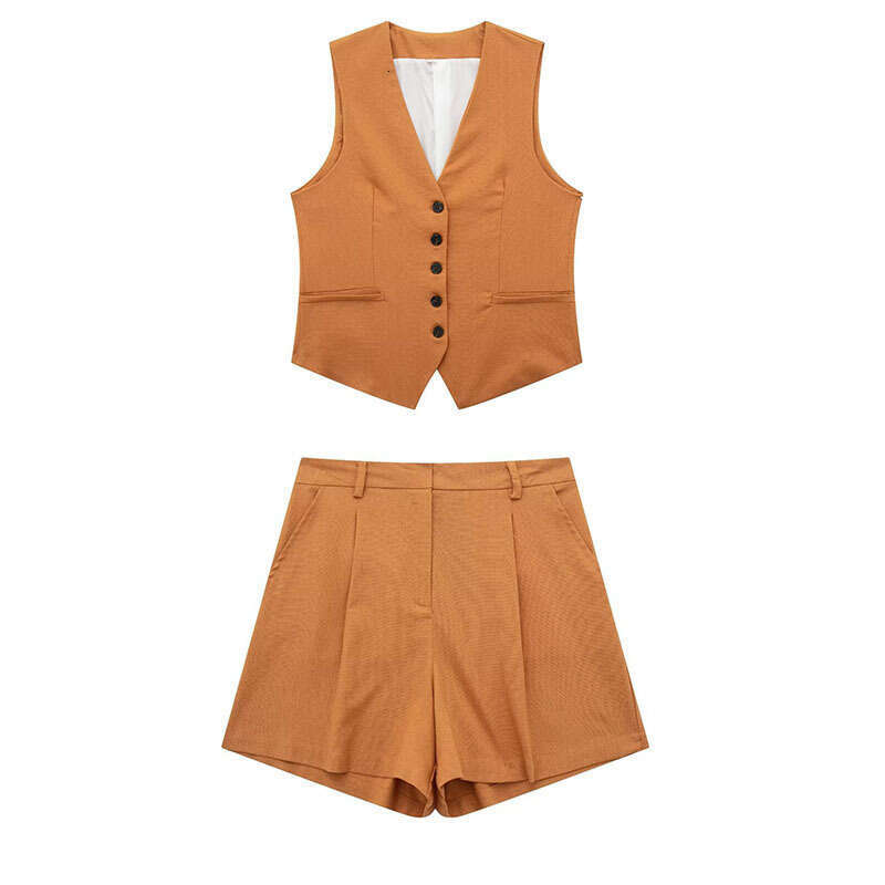 Workwear Spring Summer New Women's Linen Vest + Shorts Set B5
