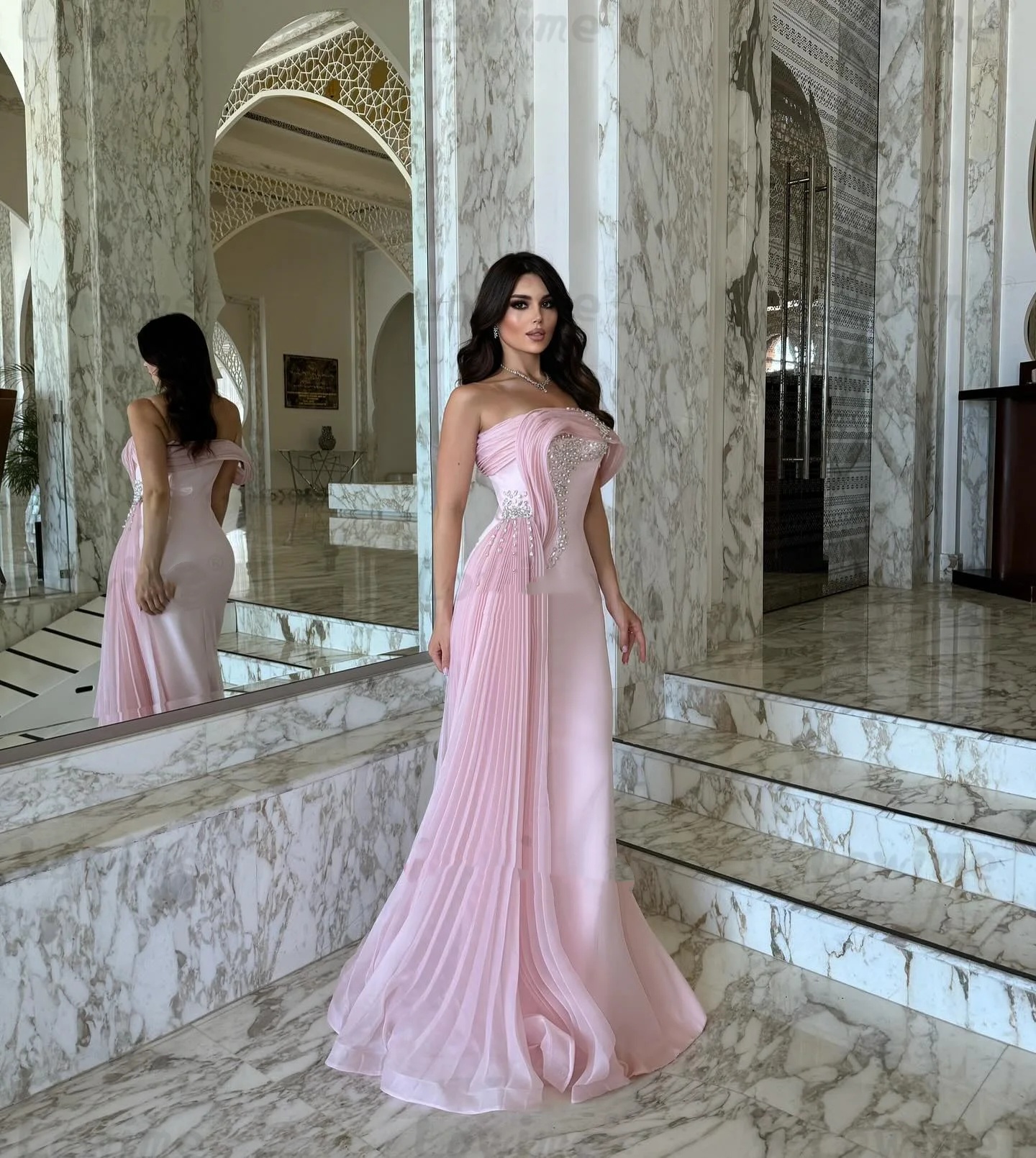 Vintage Mermaid Evening Dresses For Women One Shoulder Sleeveless Gown Crystal Floor Length Dress Party Customized Dress