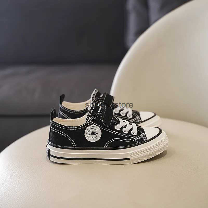 Boys and girls fashionable board shoes childrens student hook and loop sliding casual canvas shoes childrens soft soled non slip comfortable shoes W25