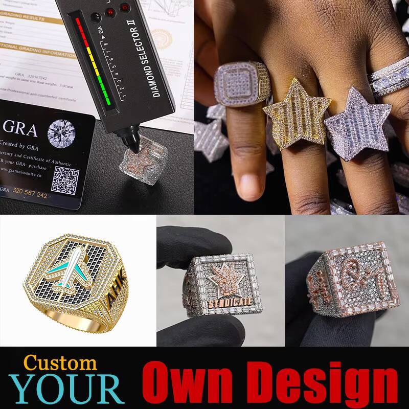 Customized Special Design 3D Rose Pray Hand Ring Rose Gold 925 Silver GRA Certified Moissanite Diamond Iced Out Letter Ring