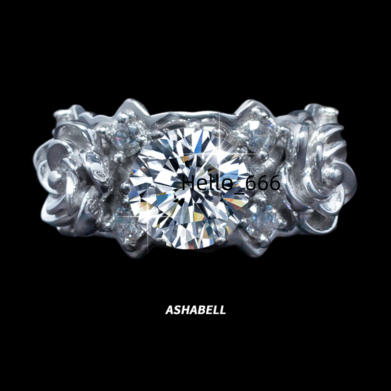 Exclusive Design Luxury Rose 3D Carving Inlaid 1CT Moissanite S925 Sterling Silver Engagement Wedding Proposal Womens Ring