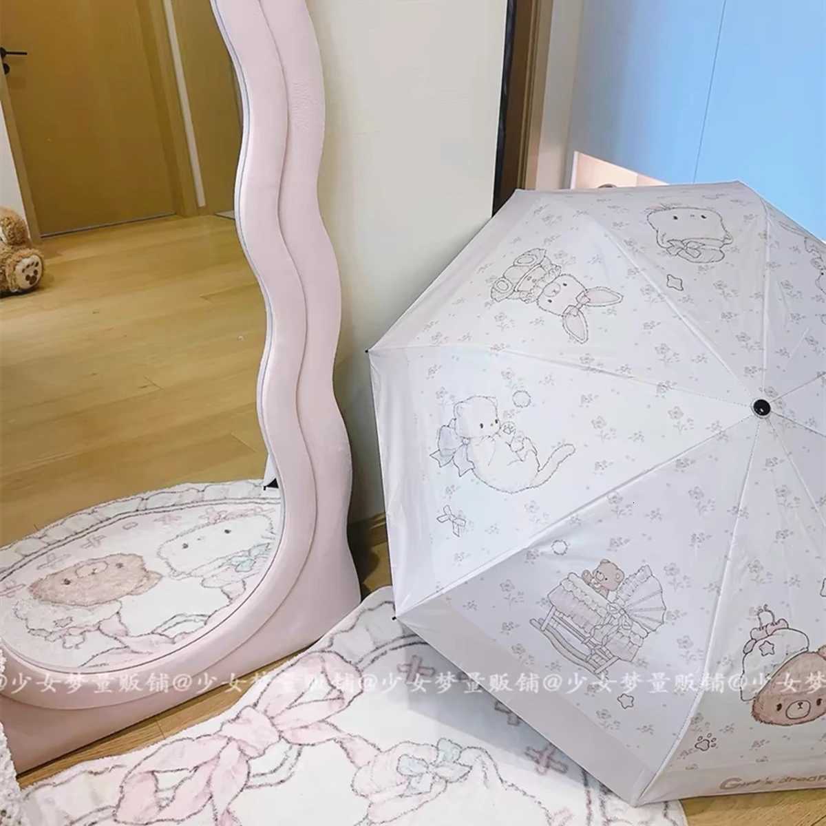 Pink Girl Sunshade Umbrella Cartoon Sun Protection Anti-UV Weather Umbrella Cute Sun Rain Dual Use Folding Umbrella R250724