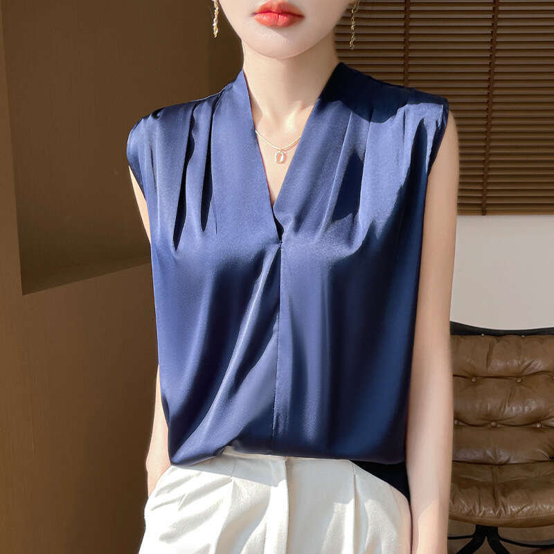 sxzy highend elegant acetate satin camisole for women vneck summer sleeveless mulberry silk shirt inner top