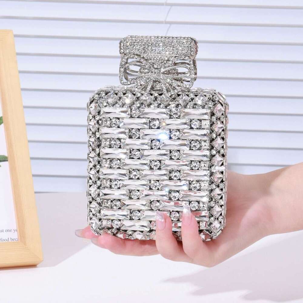 Designer Luxury Evening Diamond Creative Perfume Bottle Inlaid with Diamonds Hollow Rhinestone Women's Clutch Evening Bag