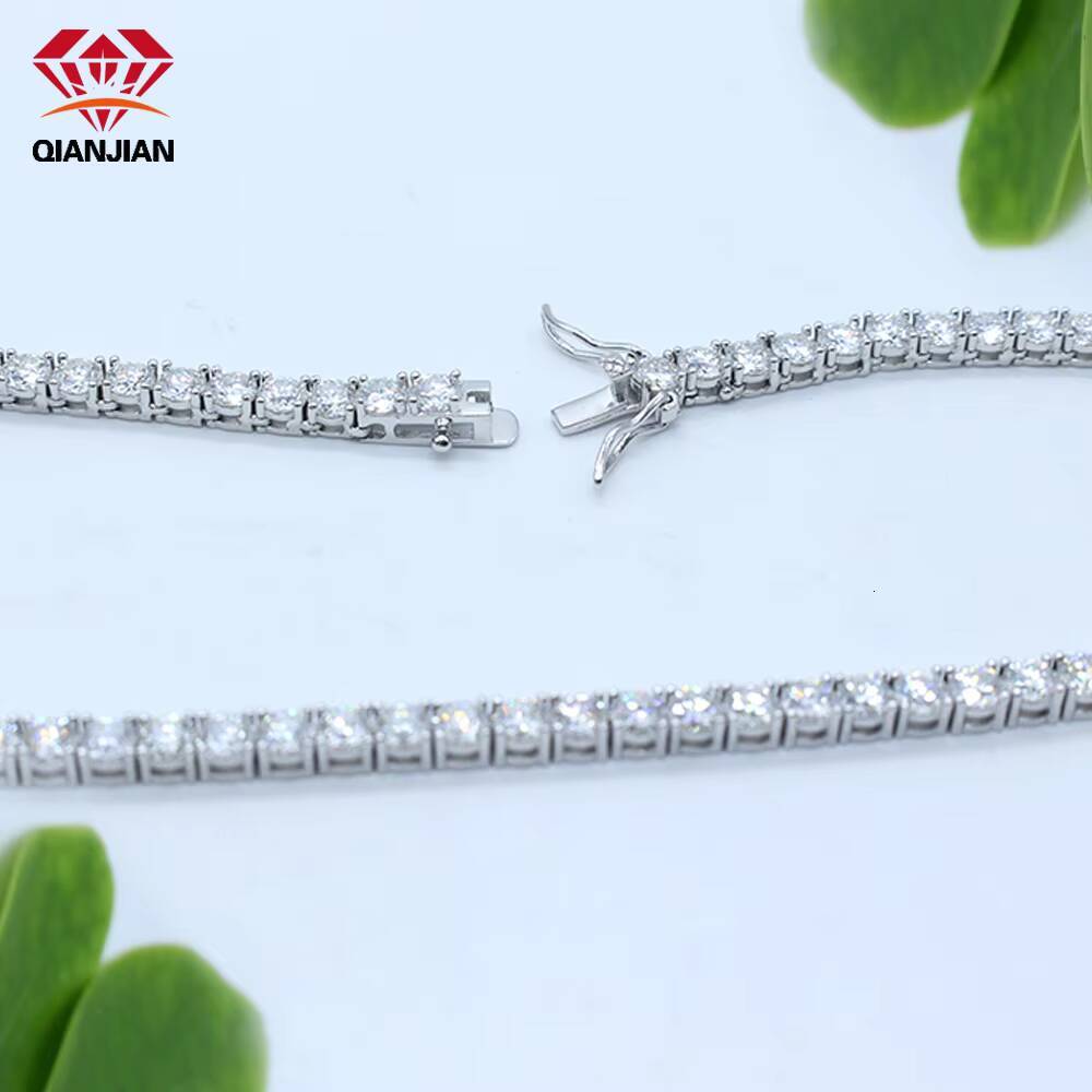 RTS 925 Sterling Silver Hip Hop Moissanite Diamond Tennis Chains 3mm 4mm 5mm Tennis Necklace Mossanite Jewelry for Men Women