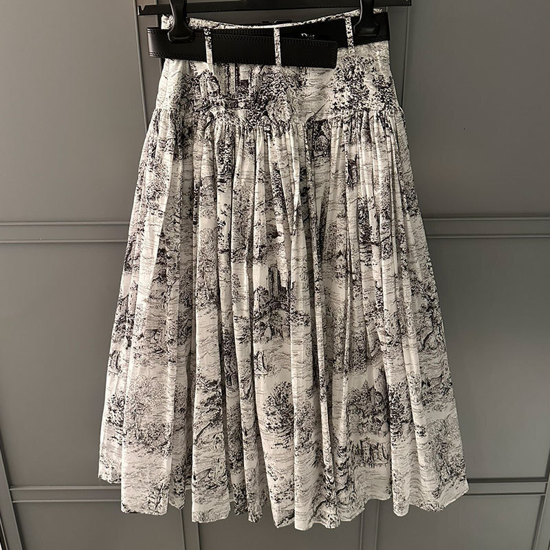Ladies Printed A-Line Skirt Classic Designer High Waist Pleated Skirt Y2K Floral Print Luxury Resort Wear S0751