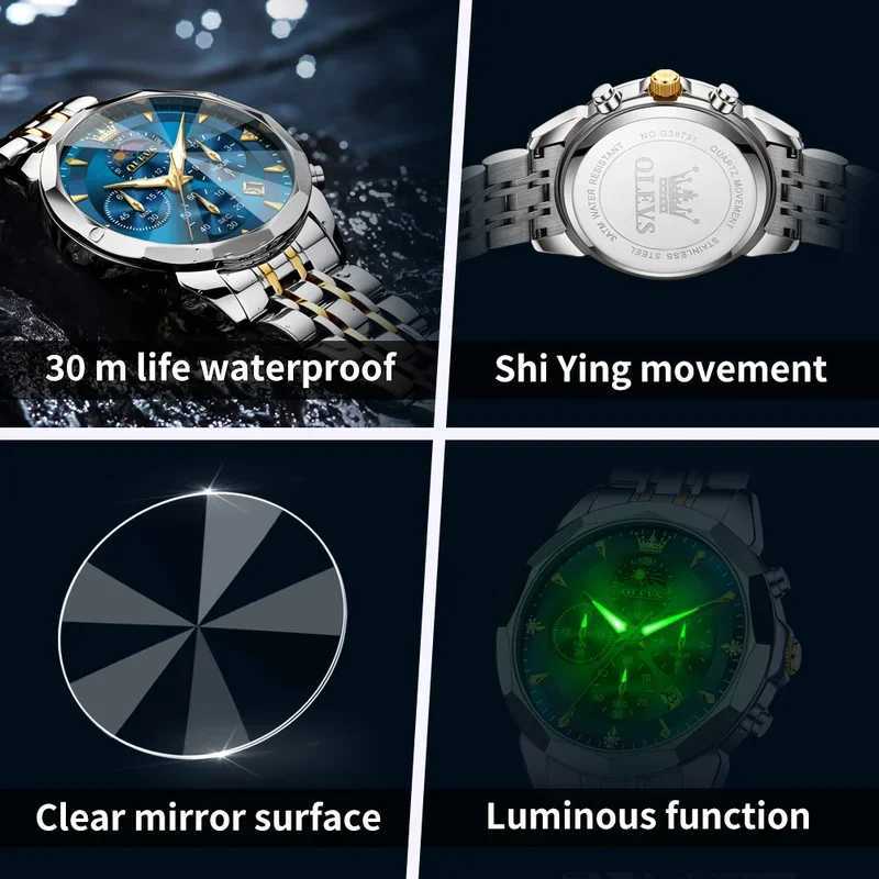 3673 Men Business Watch Luxury Multi-functional HD Waterproof Date Chronograph Moonphase Watch Top Brand Quartz Men Watch W250724