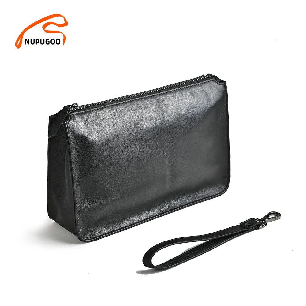 NUPUGOO Business Men Clutch Bag Genuine Leather Black Casual Large Capacity Purses High Quality Wallet Man Bag For 7.9 Inch Ipad 250723