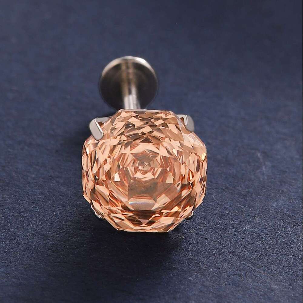 Octagonal Millennium Rose Cut Crystal Zircon Earrings for Women High-end Lip Body Piercing Jewelry Ear Bone Stud