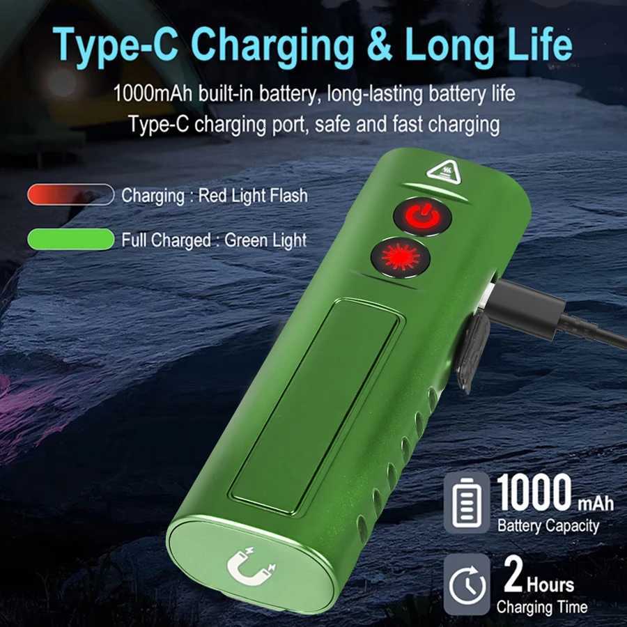 Multifunctional EDC Flat LED Flashlight with Green Beam Rechargeable RGB Side Light Outdoor Waterproof Lantern Camping Hiking S250723