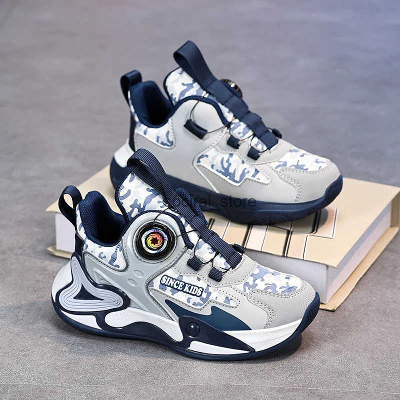 Children Basketball Shoes Swivel Button Boys Fashion Sneakers Girls School Sport Shoes Kids Casual Trainers Outdoor Shoes Q250724
