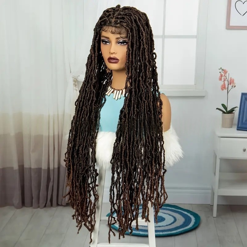 Black Boho Box Braided Lace Front Wigs Look Like Human Hair Wigs 360 Full Lace Wig 280density Free Part Knotless Braids Twist Wig with Baby Hair Handm