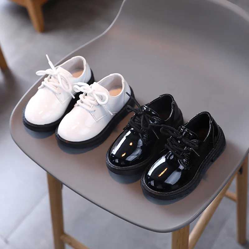 Boys Performance Leather Shoes Spring and Autumn New 2023 Britain Style All-match Black Childrens Fashion Black Lace-up Simple XJ250724
