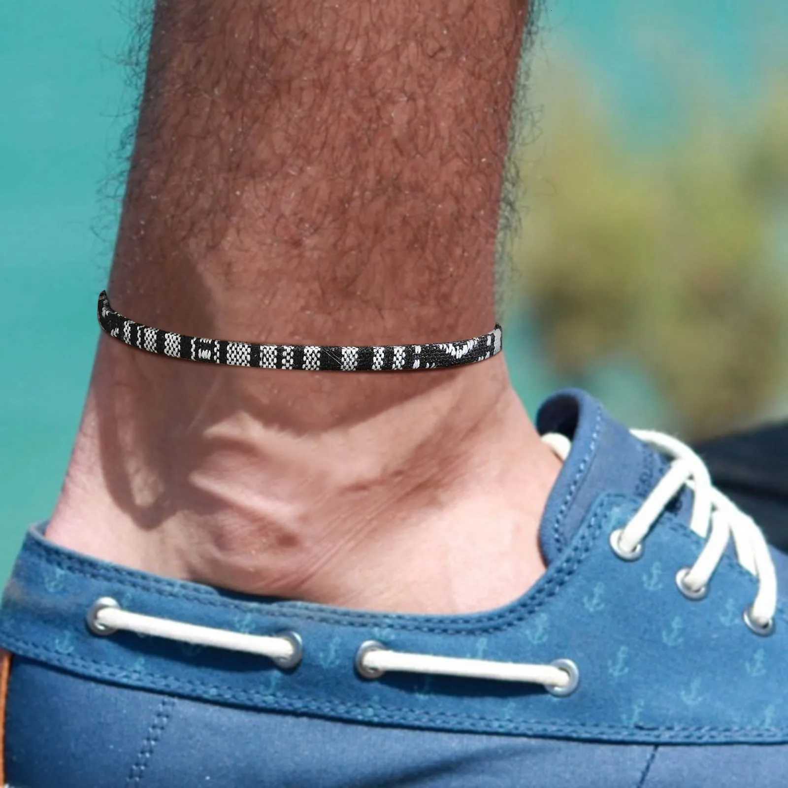 Mens Surfer AnkletsBohemia Handmade Rope Cord Chain Barefoot Ankle to Boys Male Summer Holiday Beach JewelryLength Adjustable S250723