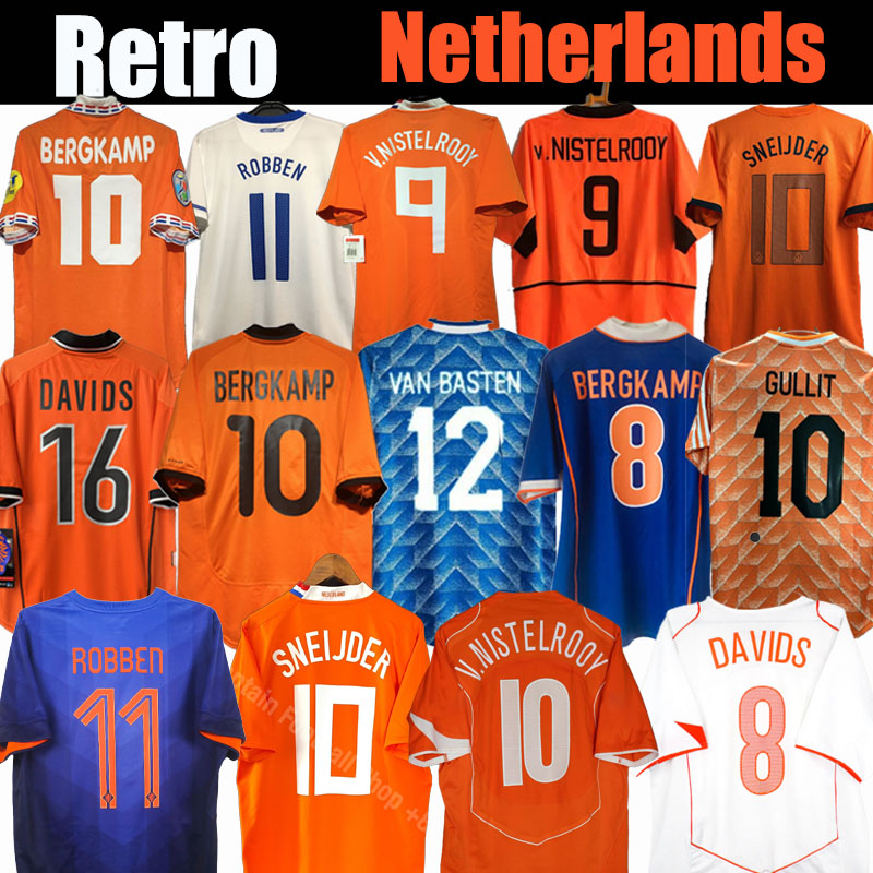 Retro 1988 Soccer Jerseys 88 Van Basten 1998 1994 Holland BERGKAMP 96 97 98 12 14 Gullit Rijkaard DAVIDS 2000 2008 classic football shirts SEEDORF ROBBEN V.NISTELROOY