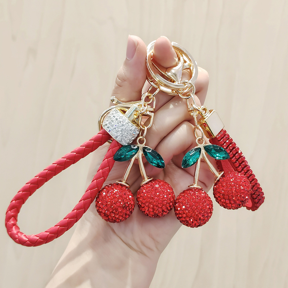 Cute Cherry Design Alloy Pendent with Diamonds - Ideal Car/Bag Accessory
