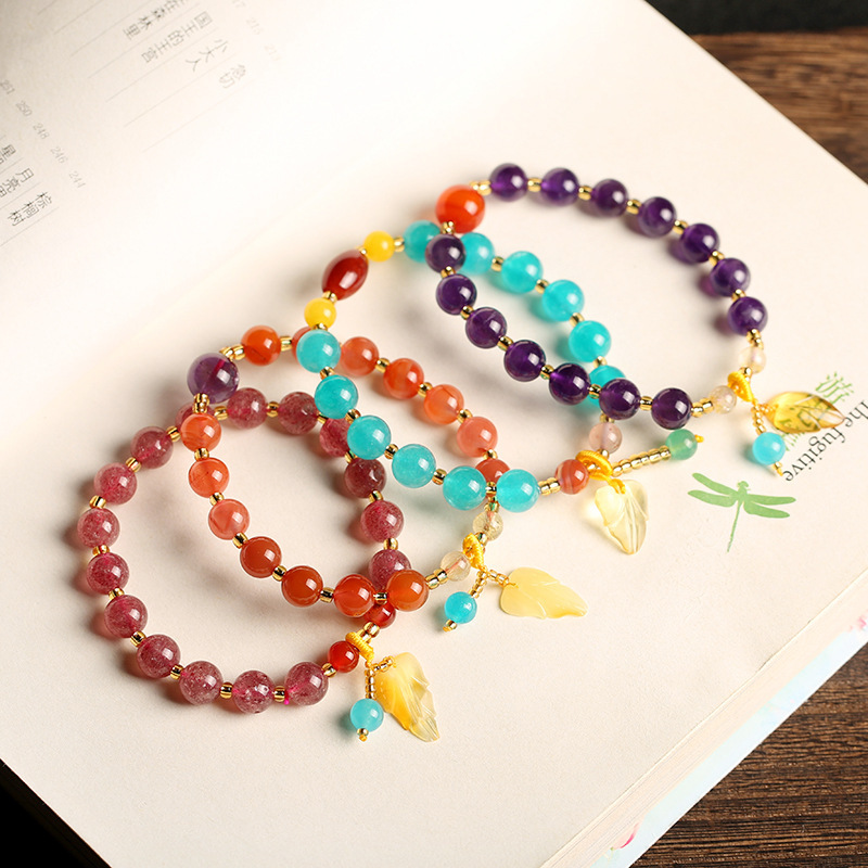 New Chinese Style Natural Multi Gemstone Bracelet for Women Amethyst Beeswax A Accessory