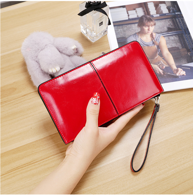 Free Shipping Designer Bag Women's Long Wallet Women's Leather Wallet Zipper Buckle Wallet Korean Version Large Capacity Handbag Oil Wax Lea