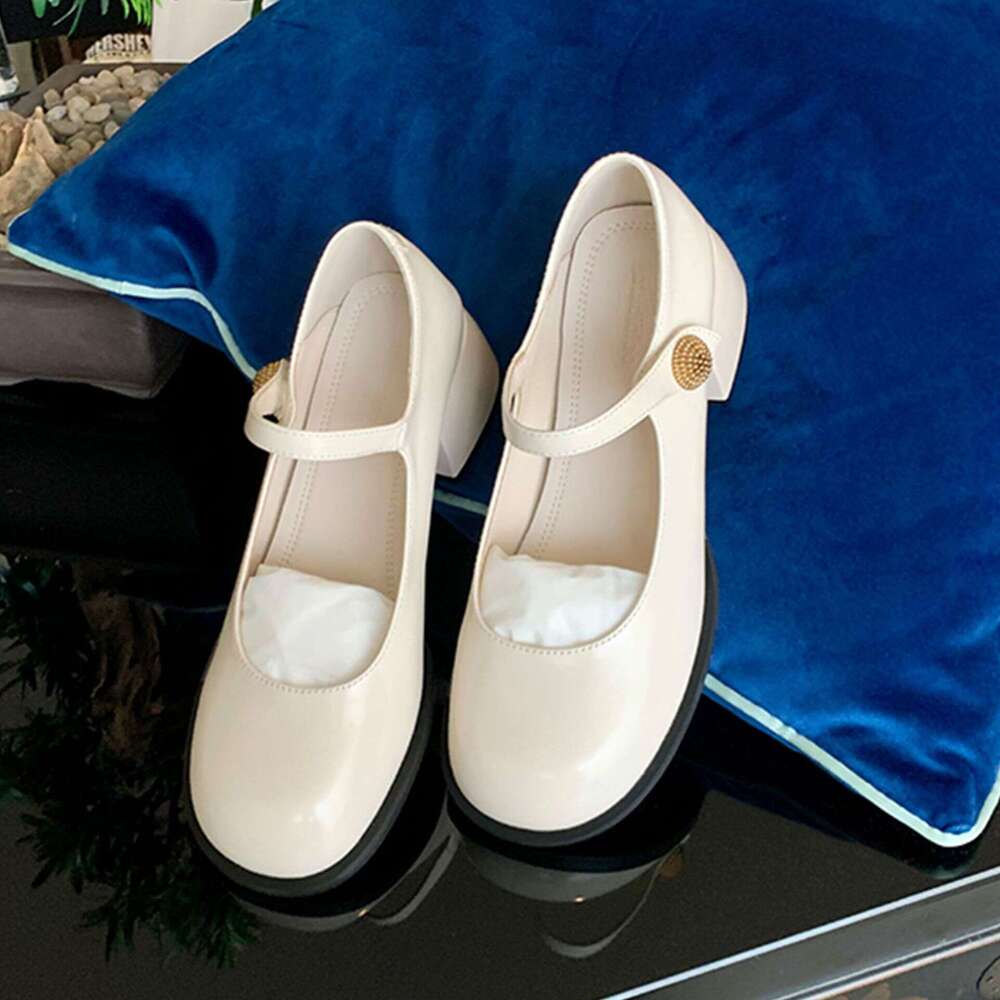 Designer Studiolee Simple Round Toe One-Strap High Heels Chunky Heel JK Mary Jane Shoes for Women Spring and Autumn