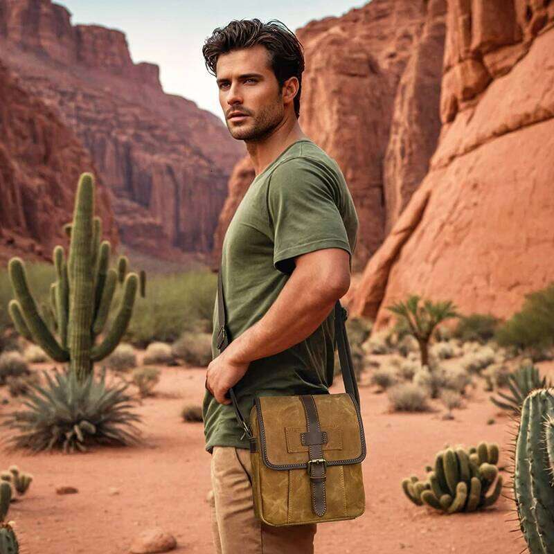 Men's Leather Crossbody Shoulder Bags Small Waterproof Waxed Canvas Man Messenger High Quality Vintage Bag