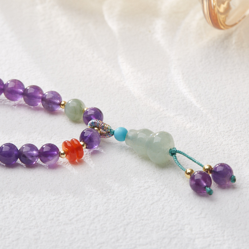 New Chinese Style Amethyst Bracelet with Coin Pendant Gourd Elegant Versatile Ideal as a Gift